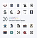 20 Complete Common Version Line Filled Color icon Pack like charging battery charging shirt button sewing