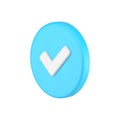 Complete done checkmark blue circle button acceptance confirmation isometric 3d icon vector