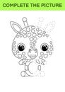 Complete drawn picture of cute giraffe. Coloring book. Dot copy game. Handwriting practice, drawing skills training. Education