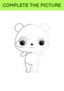 Complete drawn picture of cute panda. Coloring book. Dot copy game. Handwriting practice, drawing skills training. Education