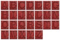 Complete english alphabet - collage of 26 isolated metal letterpress printing blocks Royalty Free Stock Photo