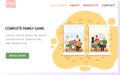 Complete family game landing page template with group of people sing songs and play guitar at home