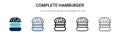 Complete hamburger icon in filled, thin line, outline and stroke style. Vector illustration of two colored and black complete