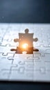 Complete Jigsaw Puzzle with Shining Missing Piece Reveals Solution Idea and Problem Solving Concept Royalty Free Stock Photo