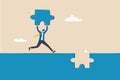 Complete jigsaw puzzle to solve business problem, solution or connection for business achievement, challenge and accomplishment Royalty Free Stock Photo