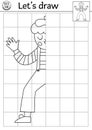 Complete the mime. Vector France themed symmetrical drawing practice worksheet. Printable black and white activity for kids. Copy