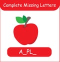 Complete Missing Letters Apple Vector. Kid training