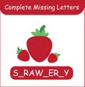 Complete Missing Letters Strawberry vector. Kid training