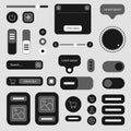 Complete Mobile UI Elements Set Featuring Buttons Sliders Icons and Interface Components in Minimal Monochrome Style Royalty Free Stock Photo