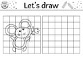 Complete the mouse picture. Vector Easter drawing practice worksheet. Spring printable black and white activity for pre-school
