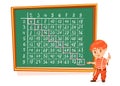 Complete multiplication pythagoras table from 2 to 10. School boy student writing multiplication table