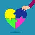 Complete a 4 part jigsaw puzzle heart. Vector illustration Royalty Free Stock Photo