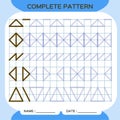 Complete pattern. Tracing Lines Activity For Early Years. Preschool worksheet for practicing fine motor skills. Tracing