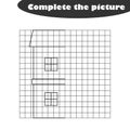 Complete the picture, black white cartoon house, drawing skills training, educational game for the development of