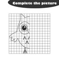 Complete the picture, black white cartoon owl, drawing skills training, easter educational game for the development of children, k Royalty Free Stock Photo