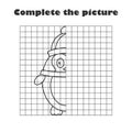 Complete the picture, black white penguin in cartoon style, drawing skills training, educational game for the development of