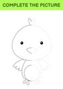 Complete the picture of cute chick. Coloring book. Copy picture. Handwriting practice, drawing skills training. Education