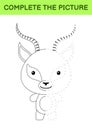 Complete the picture of cute gazelle. Coloring book. Copy picture. Handwriting practice, drawing skills training. Education