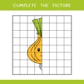 Complete the picture of cute onion. Vector worksheet