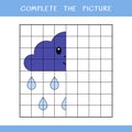 Complete the picture of cute rainy cloud. Vector worksheet