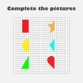 Complete the picture, geometric shapes, drawing skills training, educational paper game for the development of children, kids