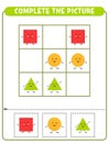 Complete the picture of geometric shapes. Educational game Worksheet for kids Sudoku