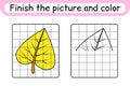 Complete the picture leaf birch. Copy the picture and color. Finish the image. Coloring book. Educational drawing exercise game Royalty Free Stock Photo