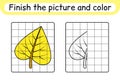 Complete the picture leaf birch. Copy the picture and color. Finish the image. Coloring book. Educational drawing exercise game Royalty Free Stock Photo