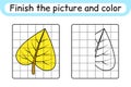 Complete the picture leaf birch. Copy the picture and color. Finish the image. Coloring book. Educational drawing exercise game Royalty Free Stock Photo