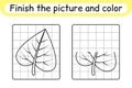 Complete the picture leaf birch. Copy the picture and color. Finish the image. Coloring book. Educational drawing exercise game Royalty Free Stock Photo