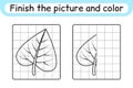 Complete the picture leaf birch. Copy the picture and color. Finish the image. Coloring book. Educational drawing exercise game Royalty Free Stock Photo