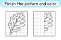 Complete the picture leaf oak. Copy the picture and color. Finish the image. Coloring book. Educational drawing exercise game for Royalty Free Stock Photo