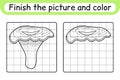 Complete the picture mushroom chanterelle. Copy the picture and color. Finish the image. Coloring book. Educational drawing
