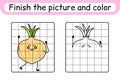 Complete the picture onion. Copy the picture and color. Finish the image. Coloring book. Educational drawing exercise game for