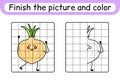 Complete the picture onion. Copy the picture and color. Finish the image. Coloring book. Educational drawing exercise game for