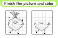 Complete the picture onion. Copy the picture and color. Finish the image. Coloring book. Educational drawing exercise game for