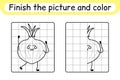 Complete the picture onion. Copy the picture and color. Finish the image. Coloring book. Educational drawing exercise game for