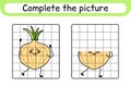 Complete the picture onion. Copy the picture and color. Finish the image. Coloring book. Educational drawing exercise game for