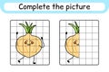 Complete the picture onion. Copy the picture and color. Finish the image. Coloring book. Educational drawing exercise game for