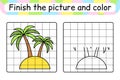 Complete the picture palm. Copy the picture and color. Finish the image. Coloring book. Educational drawing exercise game for