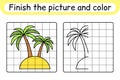 Complete the picture palm. Copy the picture and color. Finish the image. Coloring book. Educational drawing exercise game for