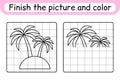 Complete the picture palm. Copy the picture and color. Finish the image. Coloring book. Educational drawing exercise game for