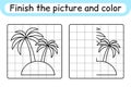 Complete the picture palm. Copy the picture and color. Finish the image. Coloring book. Educational drawing exercise game for