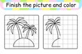 Complete the picture palm. Copy the picture and color. Finish the image. Coloring book. Educational drawing exercise game for