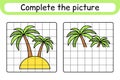 Complete the picture palm. Copy the picture and color. Finish the image. Coloring book. Educational drawing exercise game for