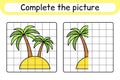 Complete the picture palm. Copy the picture and color. Finish the image. Coloring book. Educational drawing exercise game for