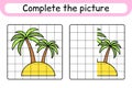 Complete the picture palm. Copy the picture and color. Finish the image. Coloring book. Educational drawing exercise game for