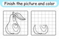 Complete the picture pear. Copy the picture and color. Finish the image. Coloring book. Educational drawing exercise game for