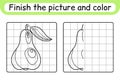 Complete the picture pear. Copy the picture and color. Finish the image. Coloring book. Educational drawing exercise game for