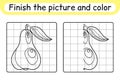 Complete the picture pear. Copy the picture and color. Finish the image. Coloring book. Educational drawing exercise game for